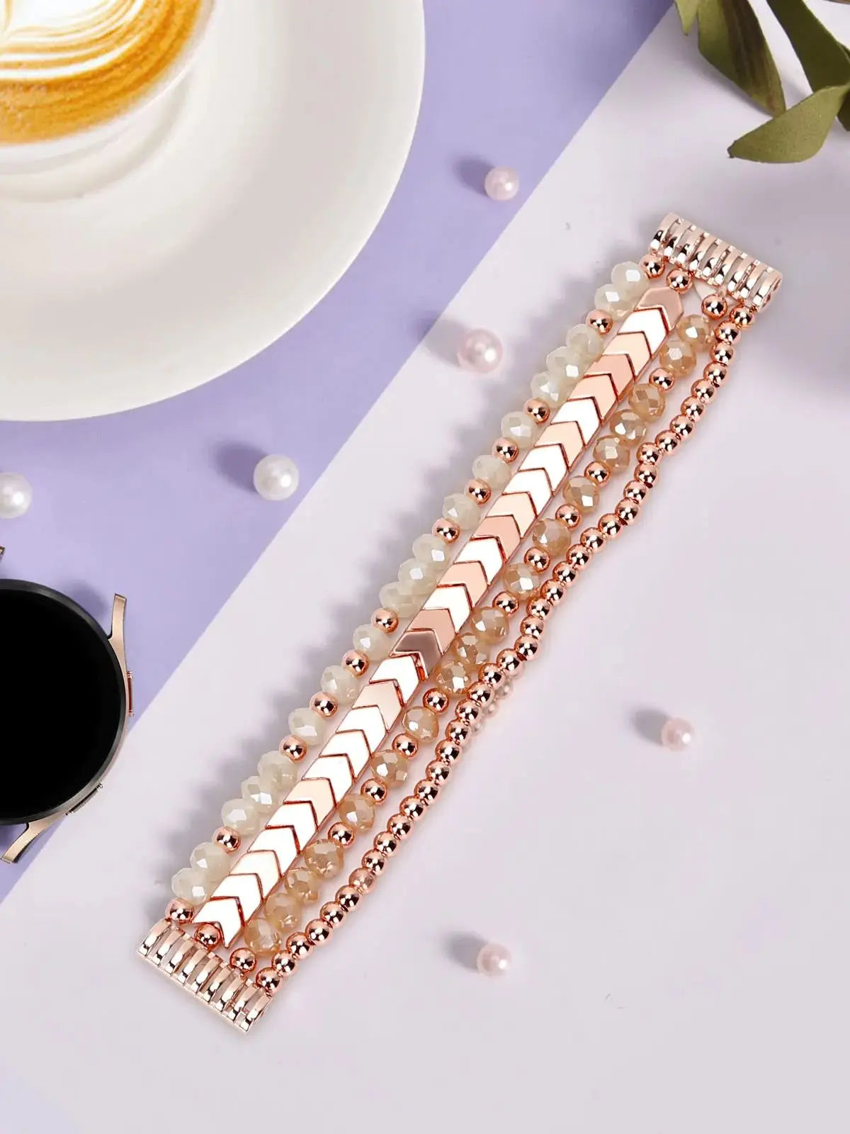 for Samsung Galaxy Watch 6/5/4 40/44mm Bands/Active 2 Watch 4 42/46mm Band Women, 20mm Handmade Fashion Elastic Crystal Beads
