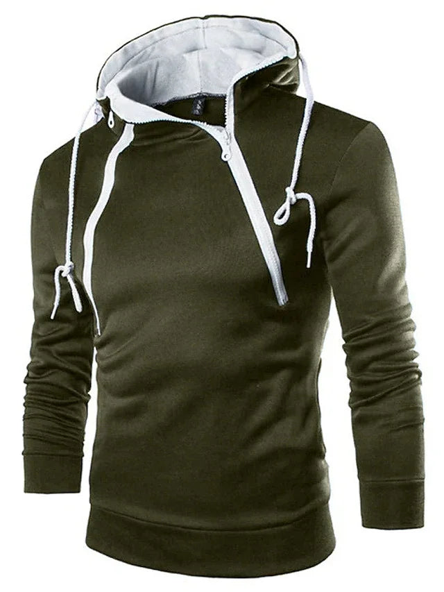 Sudadera con capucha de manga larga para hombre, sudadera con cremallera y capucha, cuello alto, top, chaqueta, abrigo, suéter negro