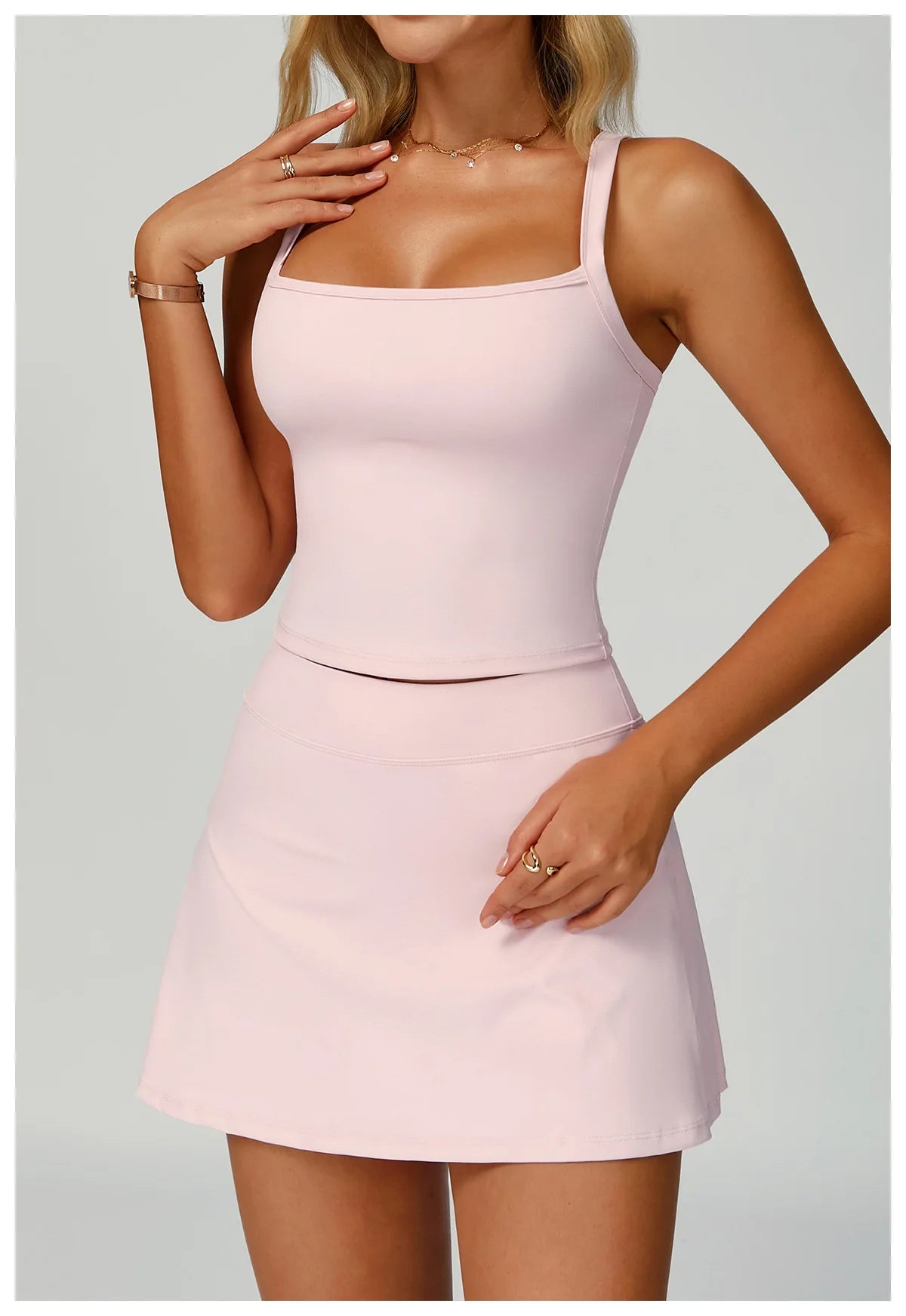 Conjunto de camiseta y falda de tenis para mujer, ropa deportiva de verano, bádminton, golf, yoga, correr al aire libre, color negro, blanco, rosa.
