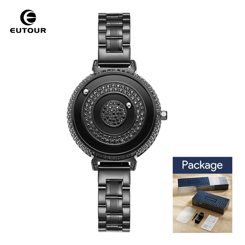 Reloj Magnético EUTOUR para Mujer con Diamantes | Cuarzo Impermeable | Correa de Lujo de Acero Inoxidable | Elegancia del Día a la Noche