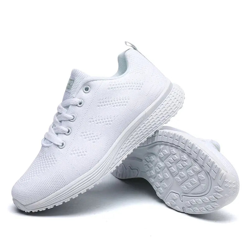 Zapatillas casuales de mujer, moda, transpirables, de malla para caminar, planas, blancas, calzado femenino