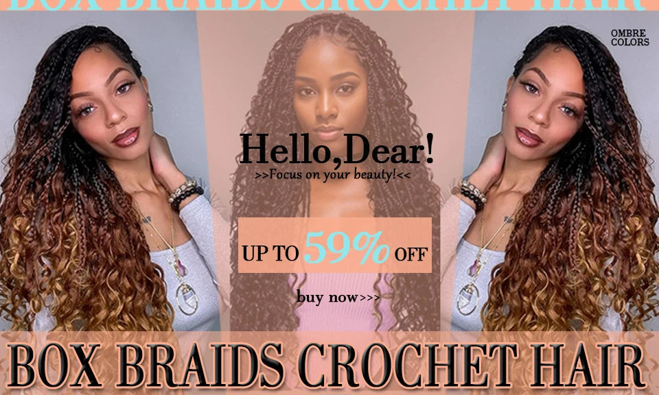 18" Long Boho Braids Extensions Goddess Box Braids Crochet Hair Black Purple Pink Synthetic Braiding Hair Bohemian Hippie Braids