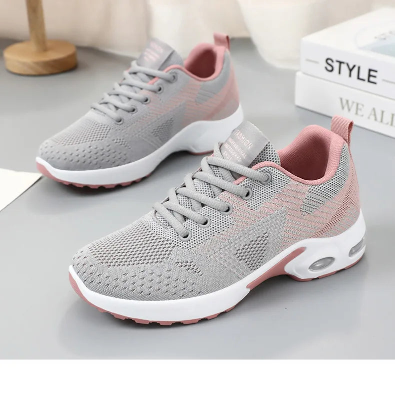 Zapatillas de running para mujer, nuevas, de primavera, de talla grande, informales, transpirables, con cordones, con cámara de aire, deportivas