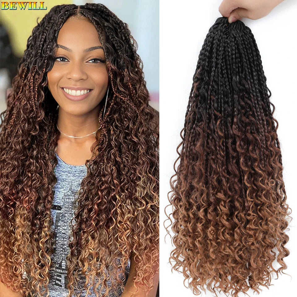 18" Long Boho Braids Extensions Goddess Box Braids Crochet Hair Black Purple Pink Synthetic Braiding Hair Bohemian Hippie Braids