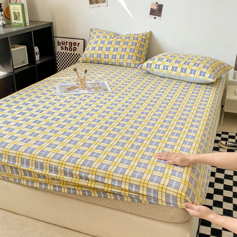 Sábana Ajustable Estilo Plaid, Funda de Cama Suave para la Piel, Sábana Elástica para Habitación de Niñas y Niños, Ropa de Cama para el Hogar (Sin Funda de Almohada)