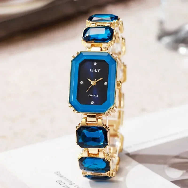 Reloj de cuarzo de diamantes grande y colorido para mujer, a la moda, de lujo, para regalo, correa de pedrería, dropshipping