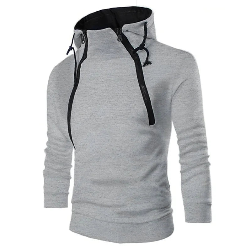 Sudadera con capucha de manga larga para hombre, sudadera con cremallera y capucha, cuello alto, top, chaqueta, abrigo, suéter negro