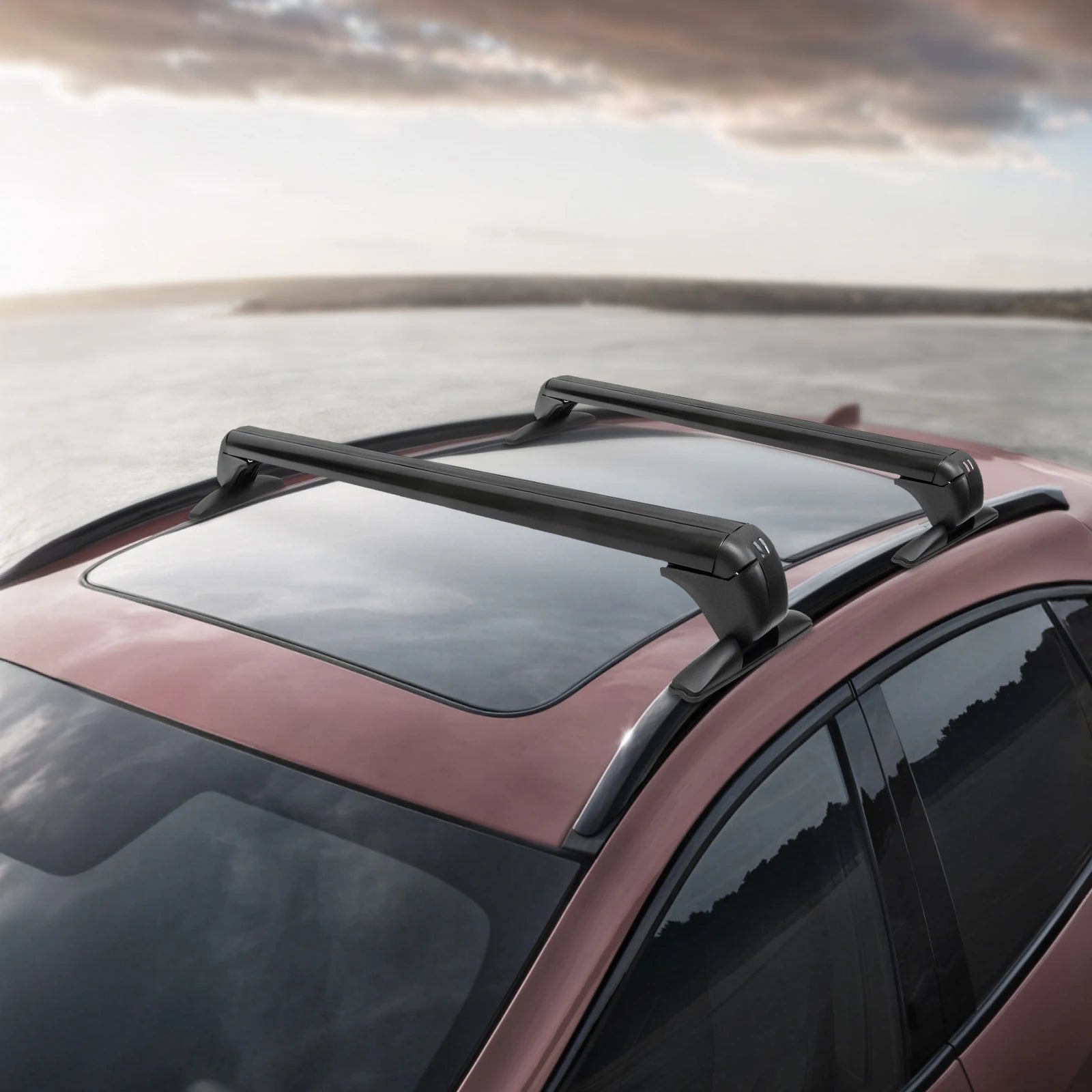 Baca de Techo Universal para Coche con Cerradura 100cm, Portaequipajes de Aluminio, Uso Universal para Coches de 4 o 5 Puertas