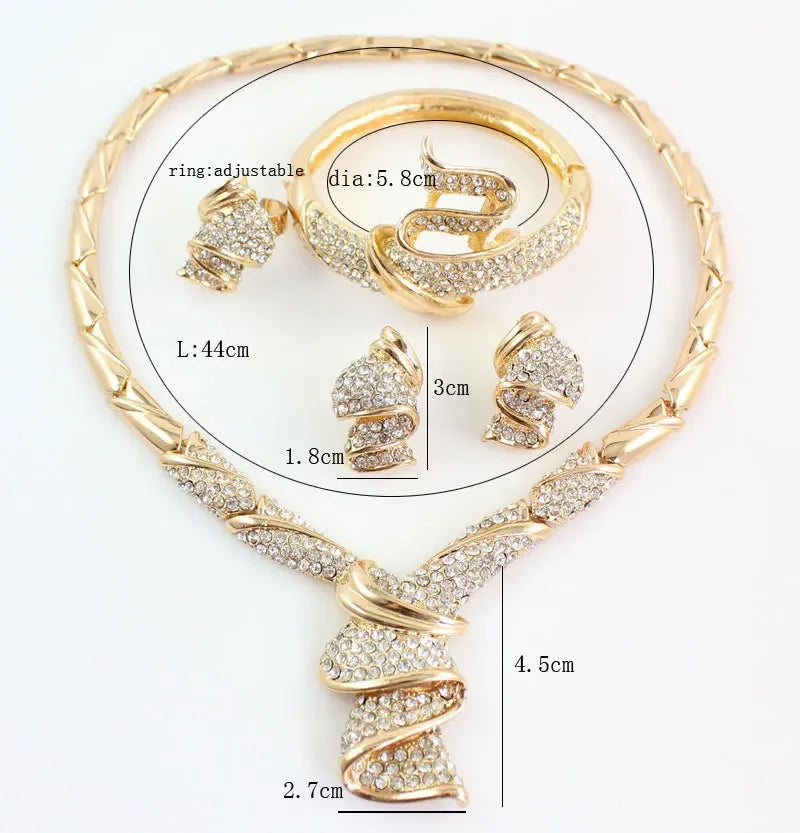 Conjuntos de joyas de cuentas africanas, collar llamativo, pendientes, brazalete, anillos finos para mujer, accesorios de fiesta de boda con diamantes de imitación