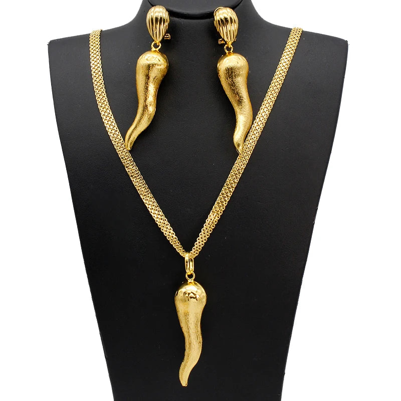 Juego de joyas brasileñas para mujer, pendientes de chile, colgante, Dubái, Nigeria, África, chapado en oro de 24 quilates, conjunto de joyas nupciales para boda
