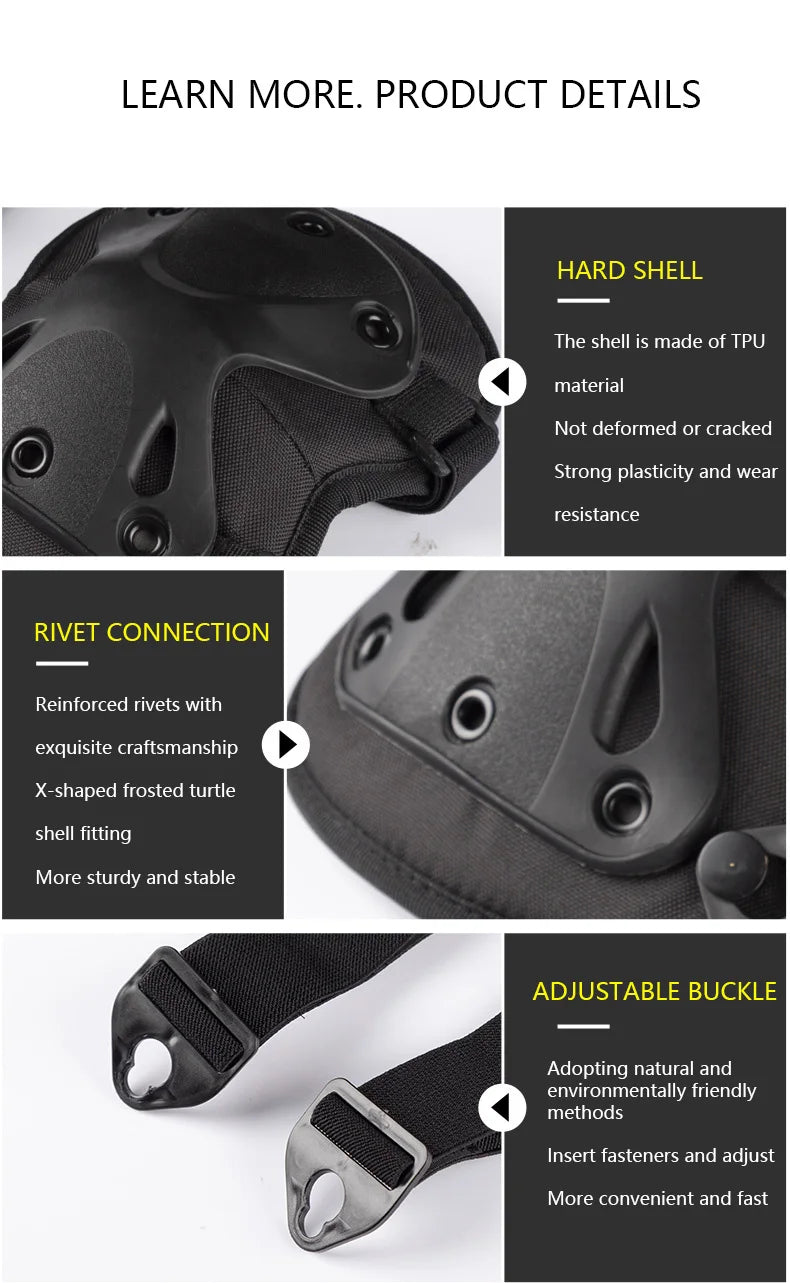 Set de 4 Protectores Tácticos Exteriores Rodilleras Coderas para Ciclismo al Aire Libre Montañismo y Senderismo Protección Deportiva