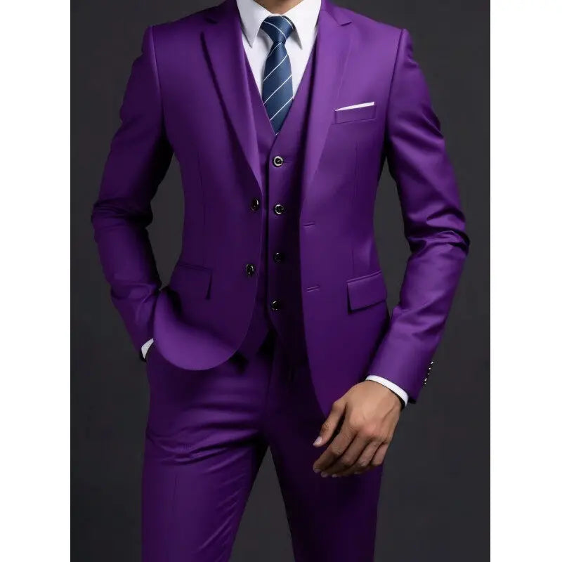 Traje (blazer + chaleco + pantalón) de hombre, elegante, de negocios, estilo británico, color liso, para banquete, anfitrión o boda, informal