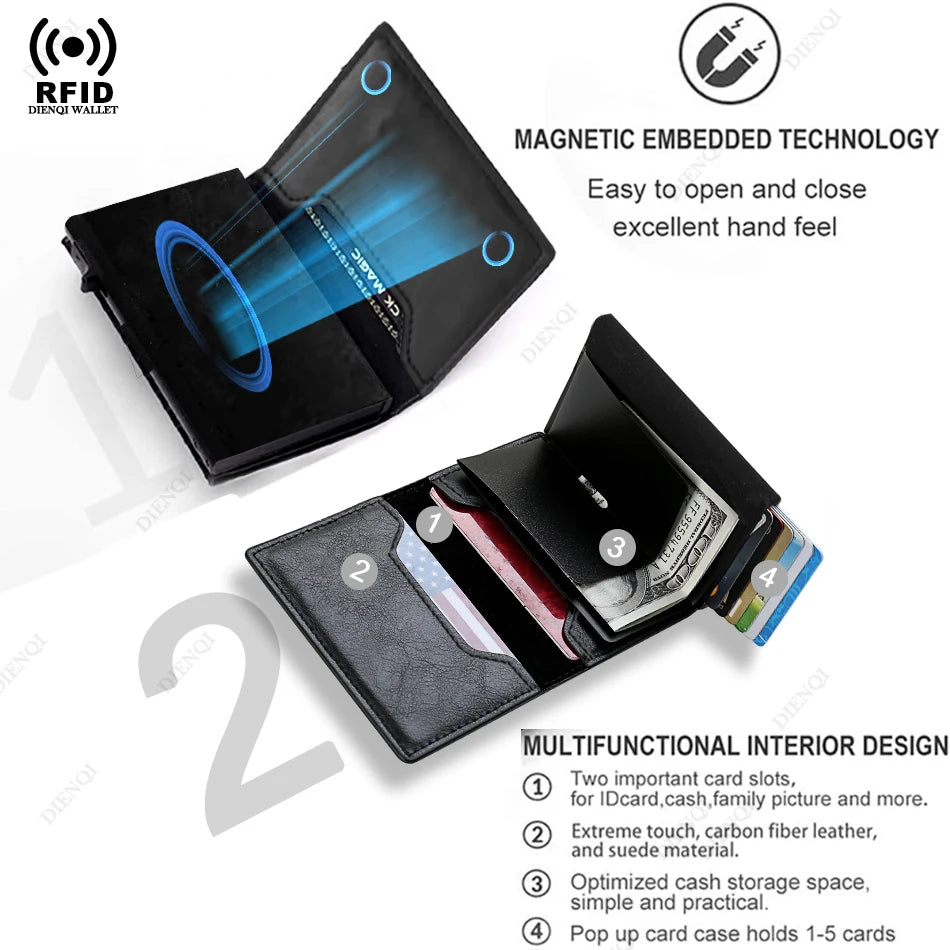 Cartera de lujo con bloqueo RFID para hombre, tarjetero, cartera, tarjetero de metal, aluminio, delgado, minimalista, inteligente