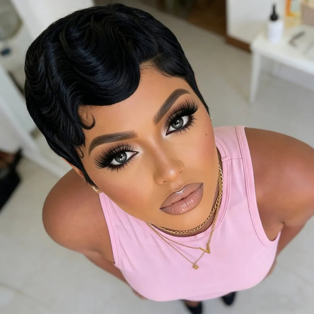 4" Finger Wave Pixie Wig