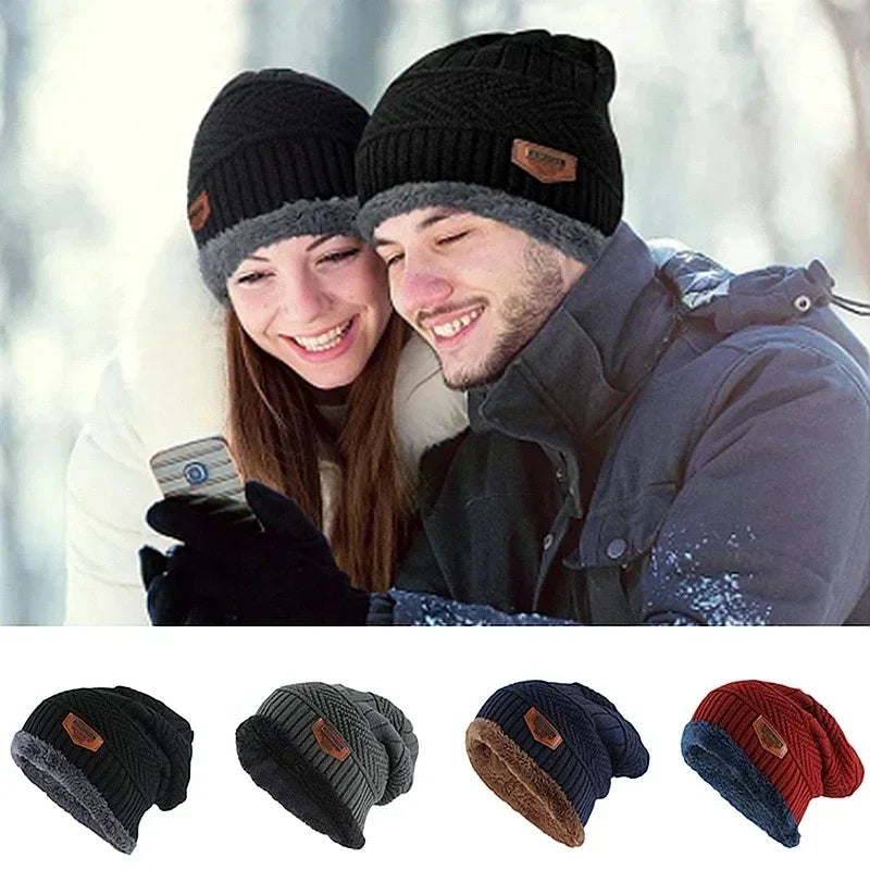 Nouveau bonnet d'hiver unisexe élégant avec doublure en fourrure, bonnet doux et chaud, bonnet épais pour hommes et femmes, bonnet tricoté