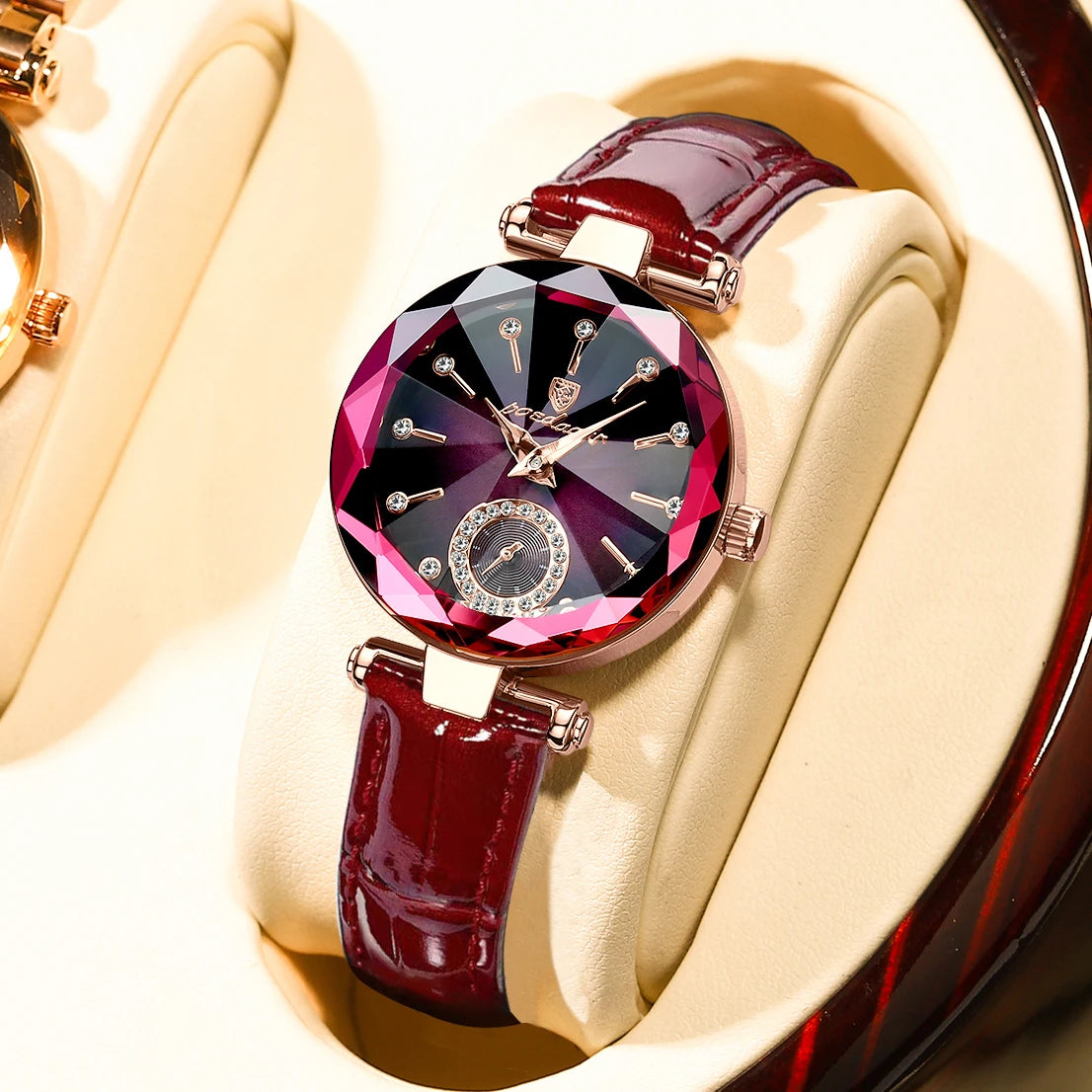 POEDAGAR Montres Femme Mode Cadran Diamant Montre Quartz Cuir Top Marque Luxe Étanche Dames Montre-Bracelet Cadeau Petite Amie