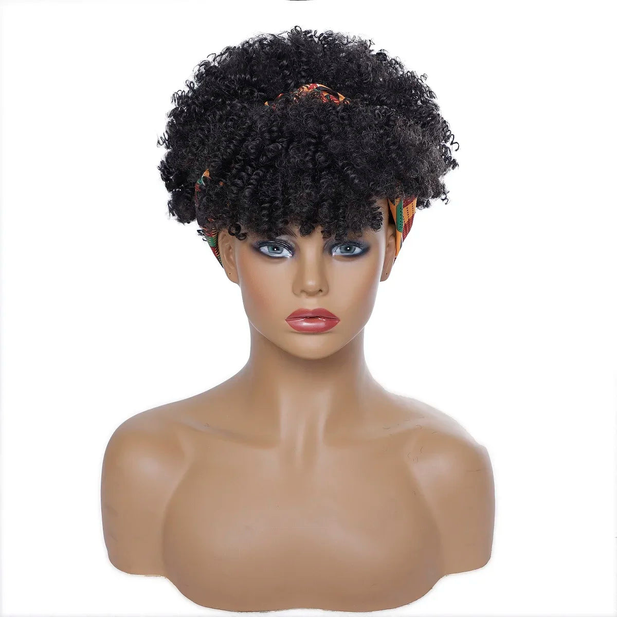 Fluffy Headband Wigs for Black Women Short Afro Kinky Curly Headwrap Wig High Temperature Natural Synthetic Headband Scarf Wig