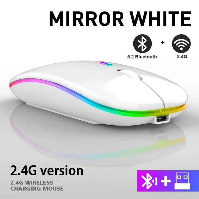 Ratón inalámbrico RGB recargable Bluetooth, ratón inalámbrico para ordenador, ratón para juegos ergonómico retroiluminado LED para portátil PC 3600DPI