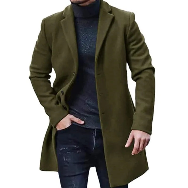 Chaquetas de streetwear para hombre, ropa de abrigo informal de color liso y abrigos, chaqueta de lana de solapa con botonadura simple para primavera e invierno