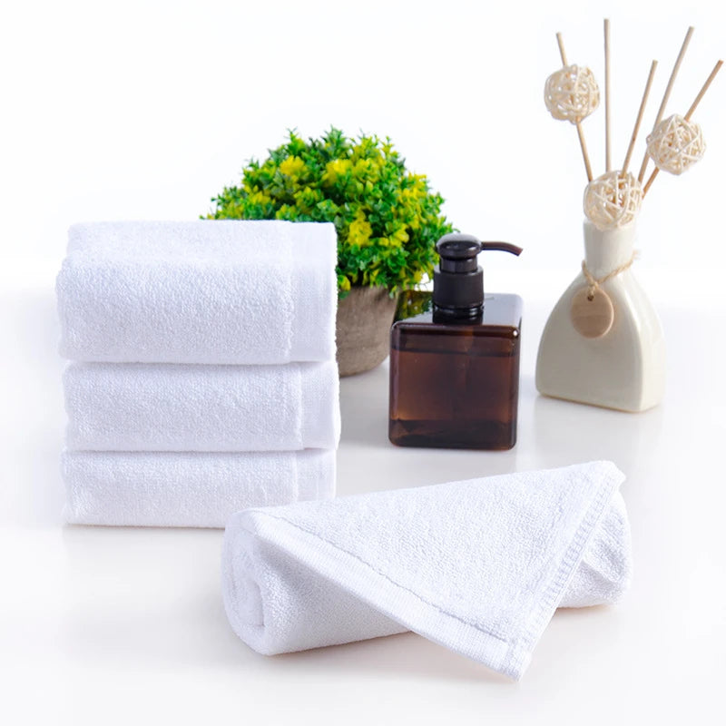 10 unidades/lote Toallas pequeñas blancas para manos y cara, para cocina, hotel, restaurante, jardín de infancia, toalla de algodón para salón de belleza
