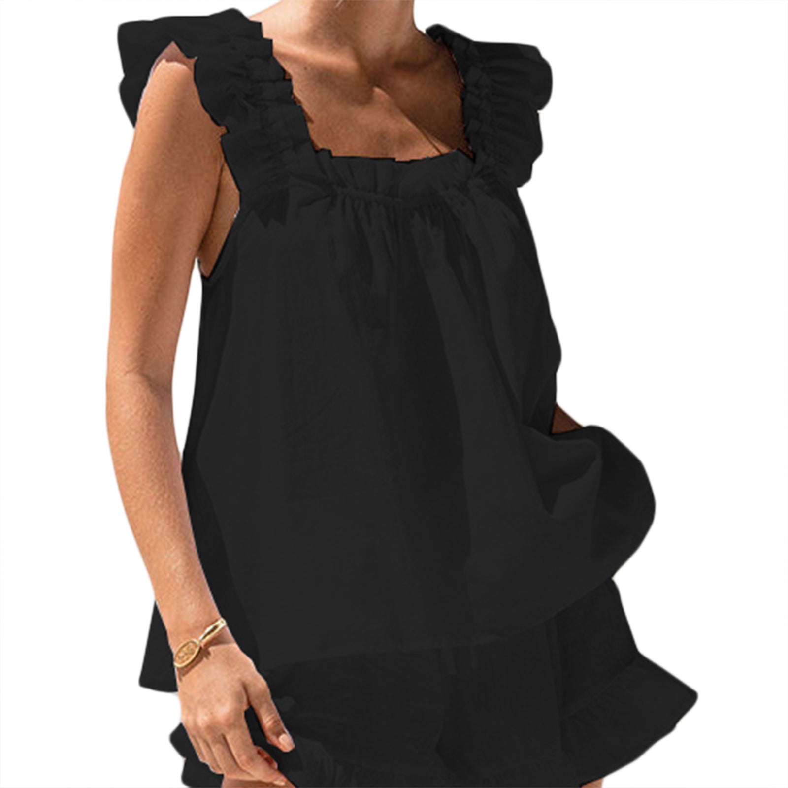 Conjuntos de Pijama para Mujer de Verano de 2 Piezas, Pijama de Mujer, Chaleco sin Mangas sin Espalda + Pantalones Cortos con Volantes de Color Liso