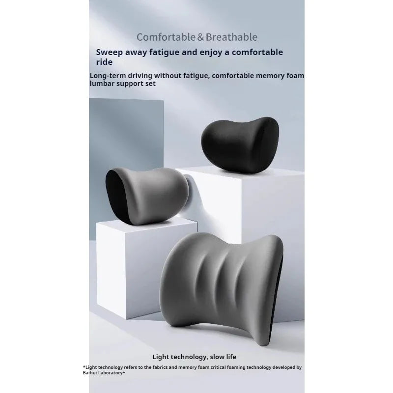 Memory Foam Car Neck Pillow & Lumbar Cushion Set, Ergonomic Backrest & Headrest Support for Driving Comfort, for Most Cars