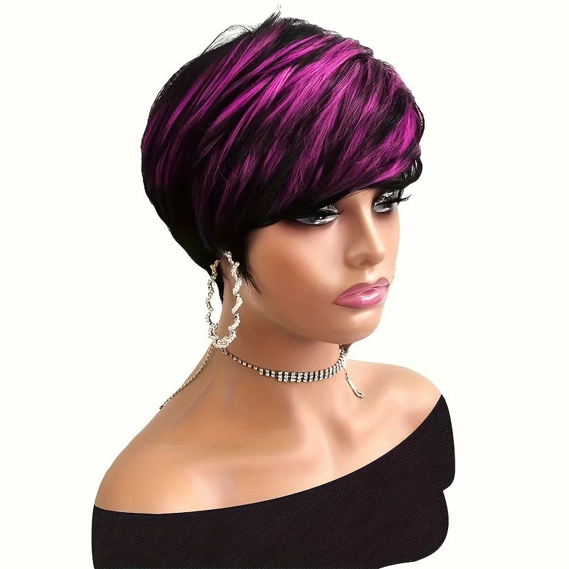 1B/Purple Pixie Human Hair Wig