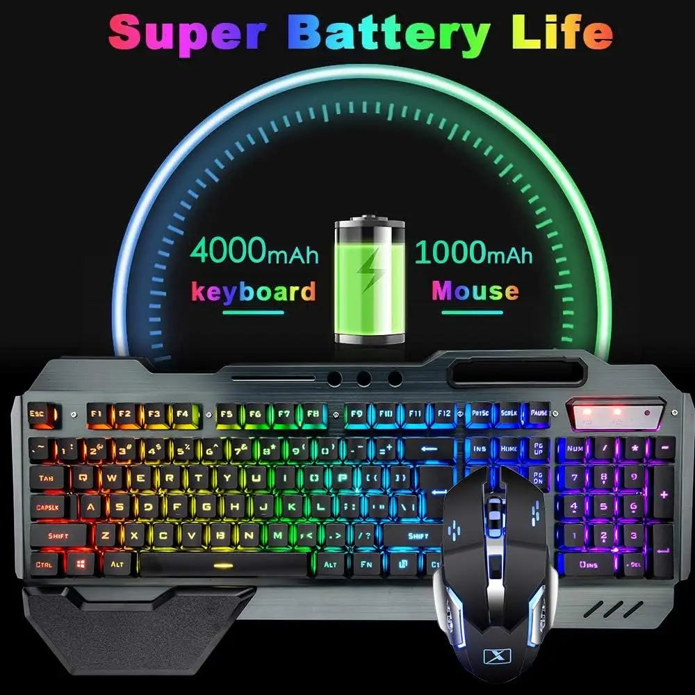 Teclado y ratón inalámbricos K680 para videojuegos, teclado retroiluminado LED arcoíris con panel metálico y batería recargable de 3800 mAh