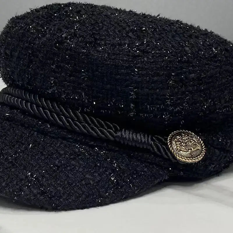 Moda Mujer Hombre Gorra Militar Primavera Otoño Gorras Marineras Negras Boina para Mujer Gorra Plana de Capitán Viaje Sombrero Octagonal Cadete
