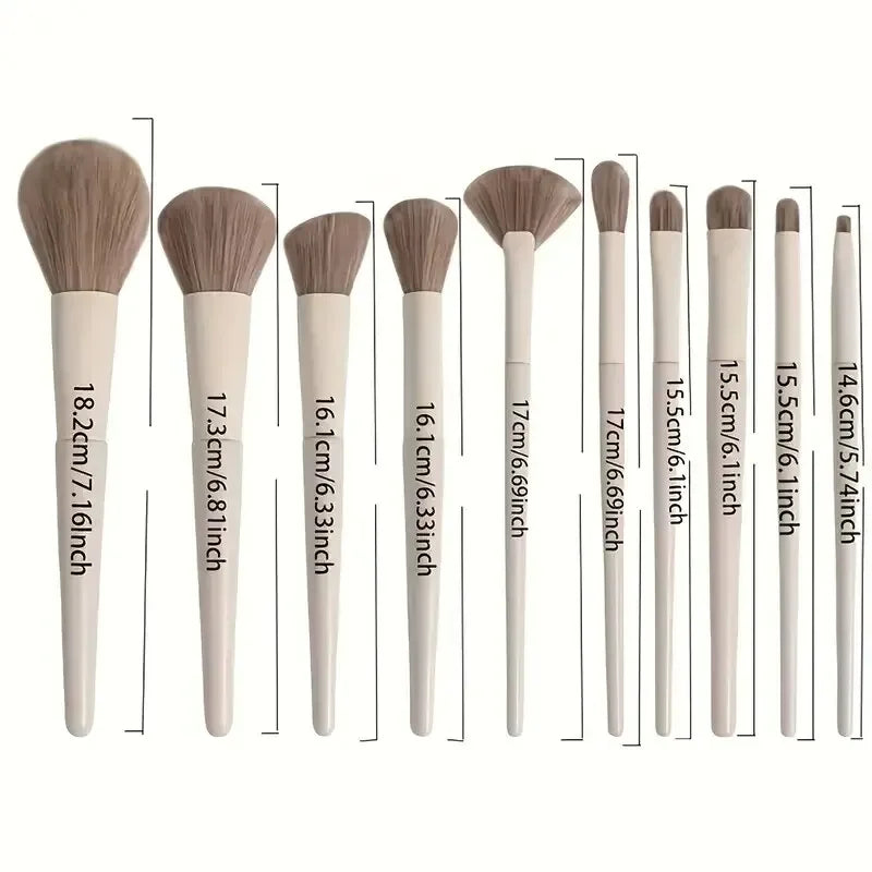 10 brochas de maquillaje, fáciles de usar para base, rubor, sombras de ojos, cejas, contorno de labios, rostro. Herramientas de belleza.