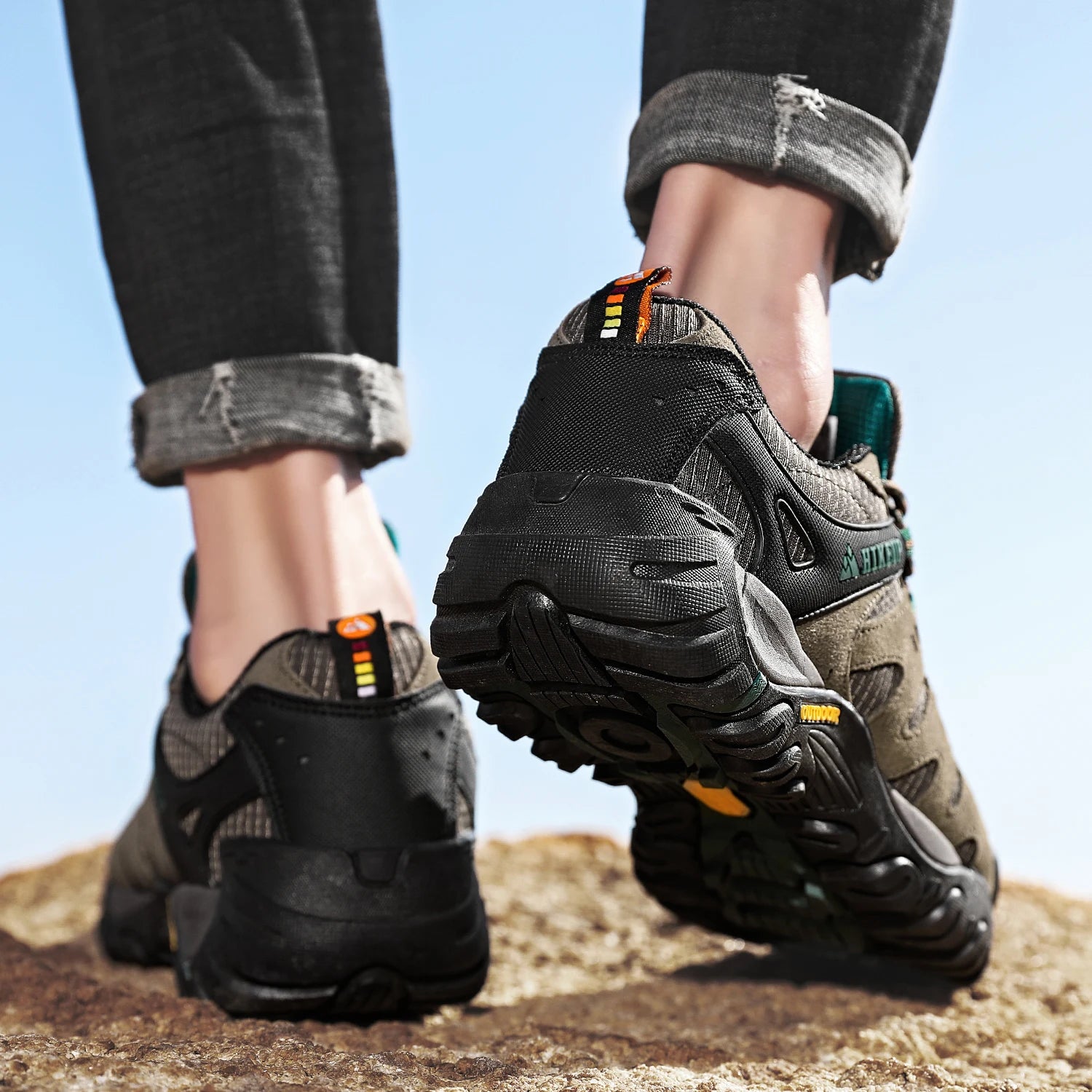 HIKEUP Zapatillas de senderismo para hombre de cuero de ante, calzado de exterior resistente al desgaste, zapatillas tácticas de trekking, senderismo y caza para hombre