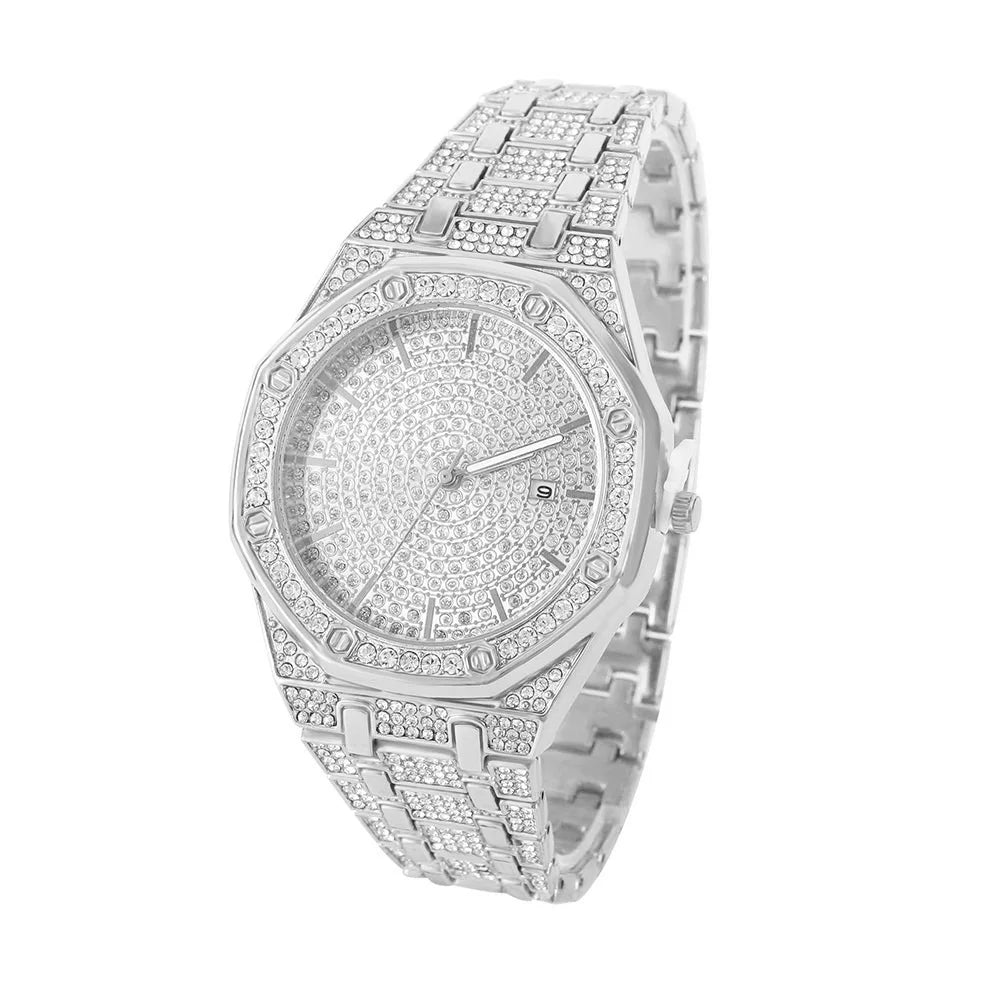 Reloj Helado para Hombre, Reloj de Oro para Hombre, Moda Hip Hop, Genial Bling Bling, Reloj de Lujo de Oro con Diamantes para Hombre, Dropshipping Relogio