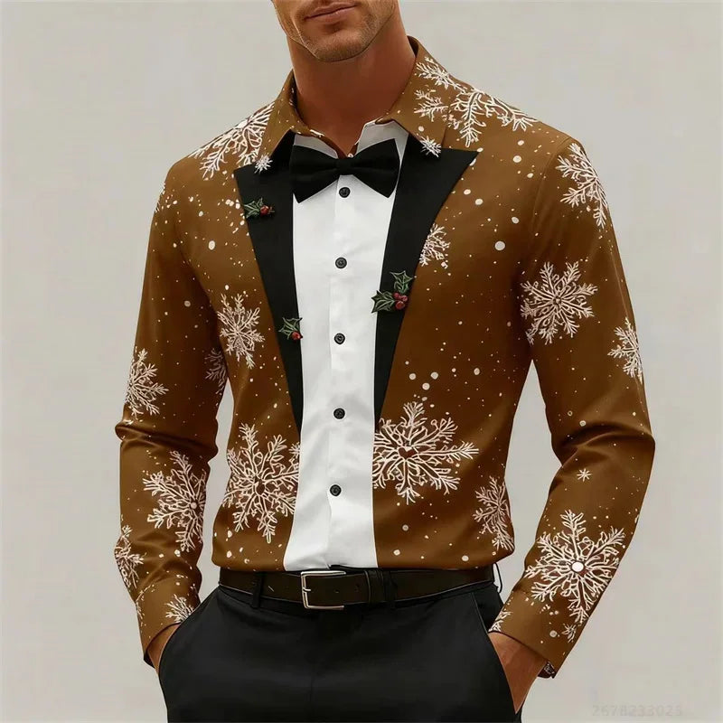 Camisa 3D de Navidad para Hombre – Festiva, Elegante y Lista para la Fiesta