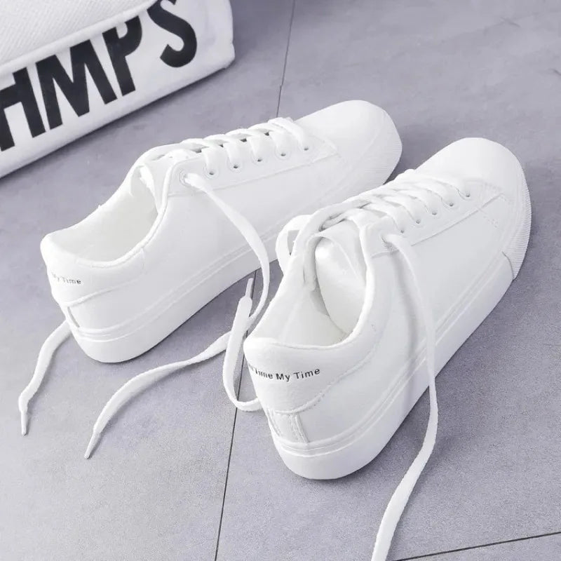 New Women Sneakers Fashion Breathble Vulcanized Shoes Pu Leather Platform Shoes White Lace Up Casual Shoes Zapatos Mujer