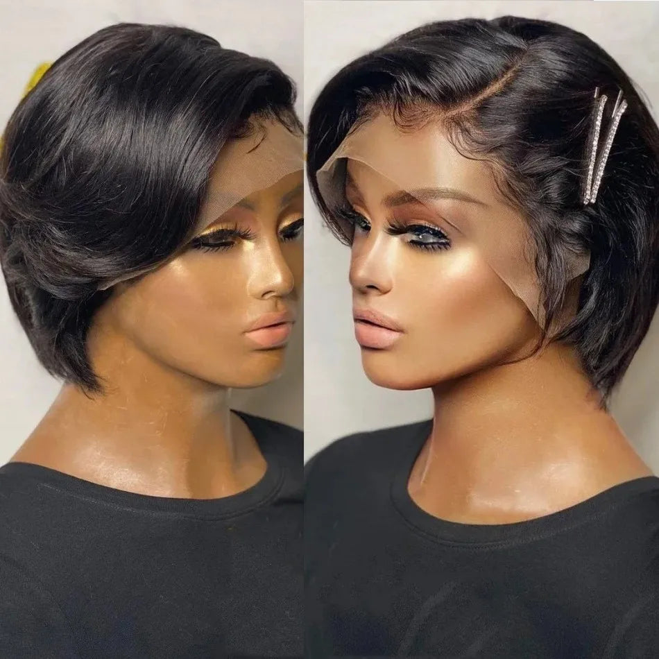 Pixie Cut Short Bob Wig 5X5 Hd Lace Closure Wig 5X5 Transparent Lace Front Wig Straight Human Hair Wigs For Women Brazilian Hair 250 Density Black