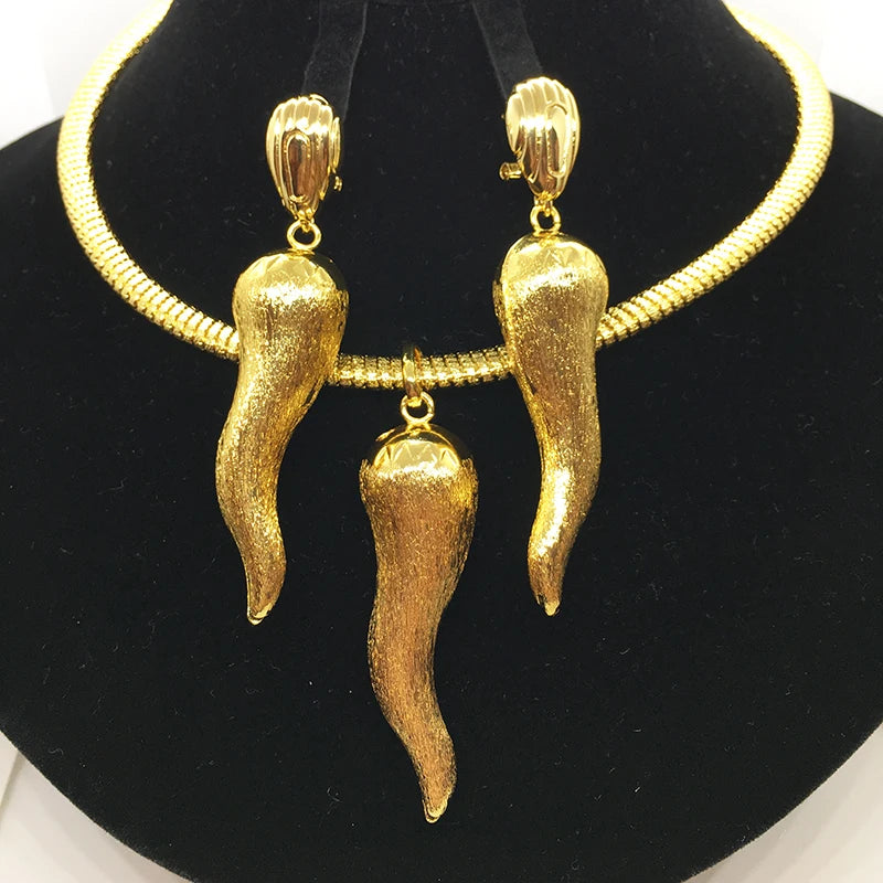 Juego de joyas brasileñas para mujer, pendientes de chile, colgante, Dubái, Nigeria, África, chapado en oro de 24 quilates, conjunto de joyas nupciales para boda