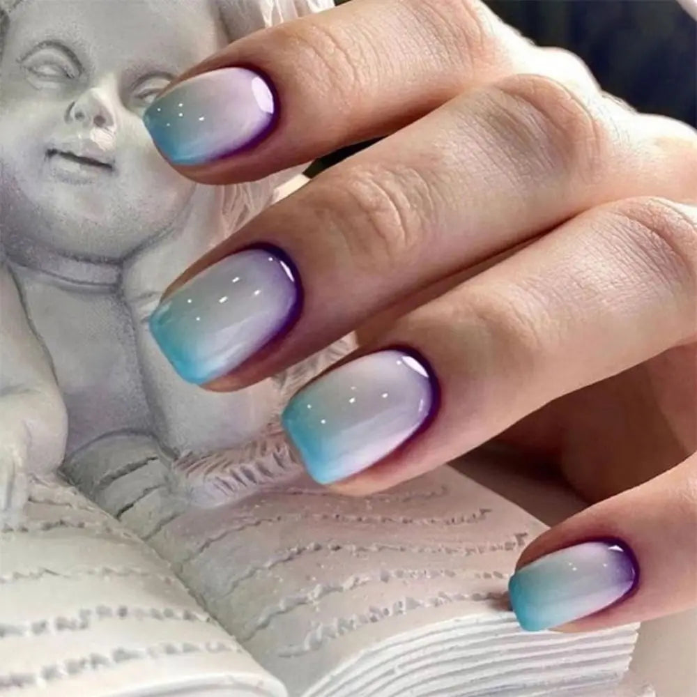 Uñas postizas francesas de cabeza cuadrada, impermeables, manicura usable, color nude degradado, uñas a presión, cubierta completa, puntas de uñas brillantes para mujer