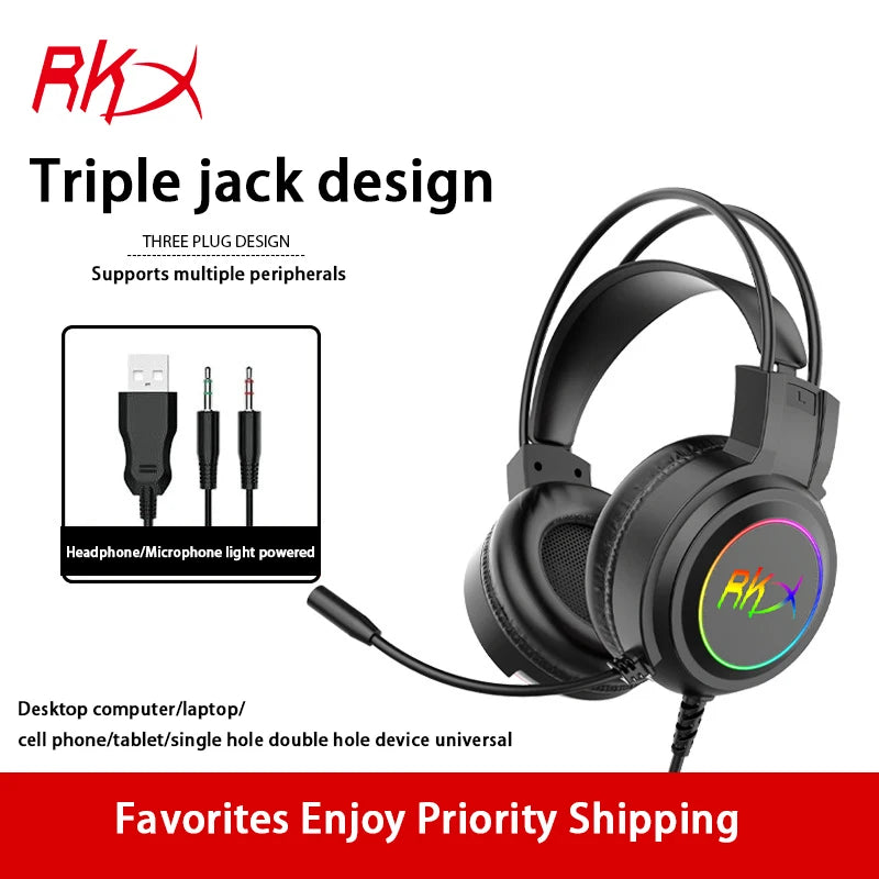 Gaming headset headset computer wired headset with microphone gaming game play listening to the sound of the USB interface