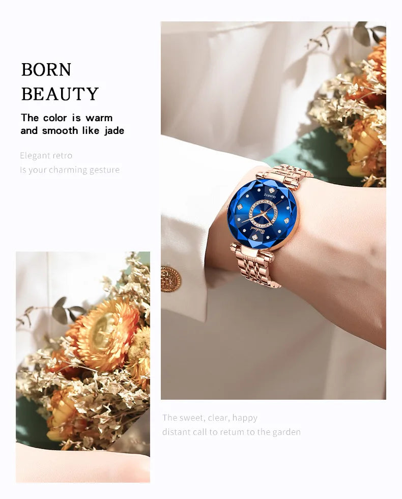 Reloj de Mujer de Lujo Ligero a la Moda con Diamantes, Reloj de Cuarzo Elegante Impermeable V005