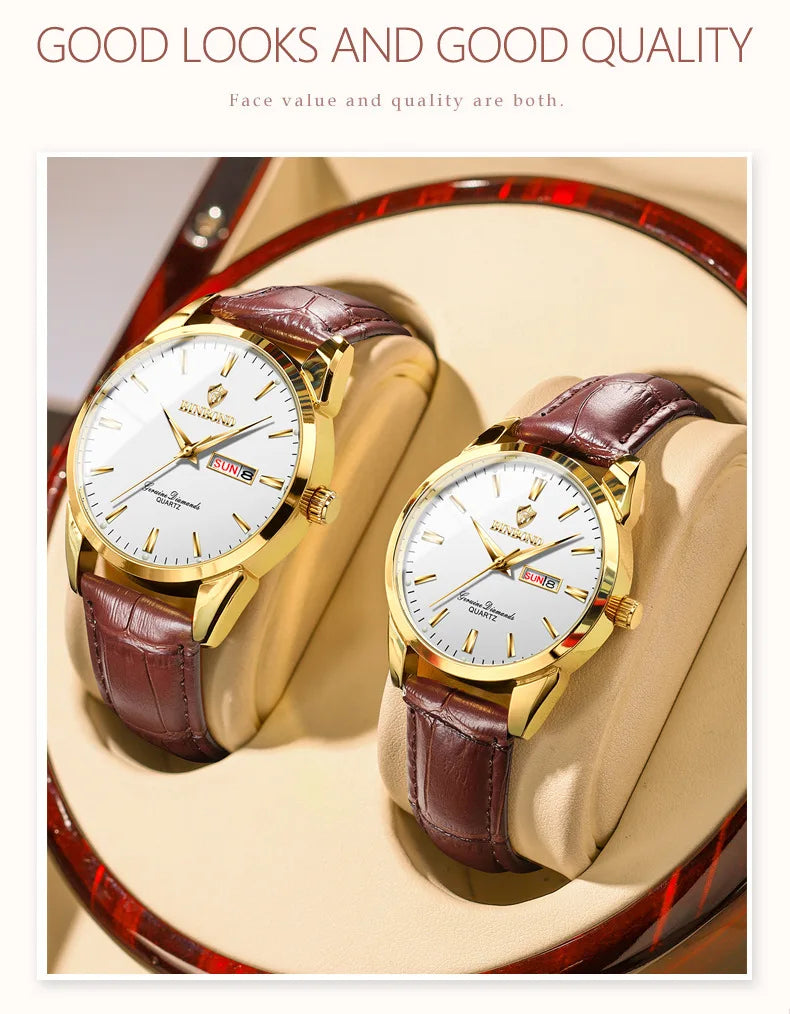 Hombre Reloj Superior Marca de Lujo Reloj de Pareja para Mujer Hombre Reloj Impermeable Calendario Masculino Relojes de Pulsera de Cuarzo Correa de Cuero Señoras