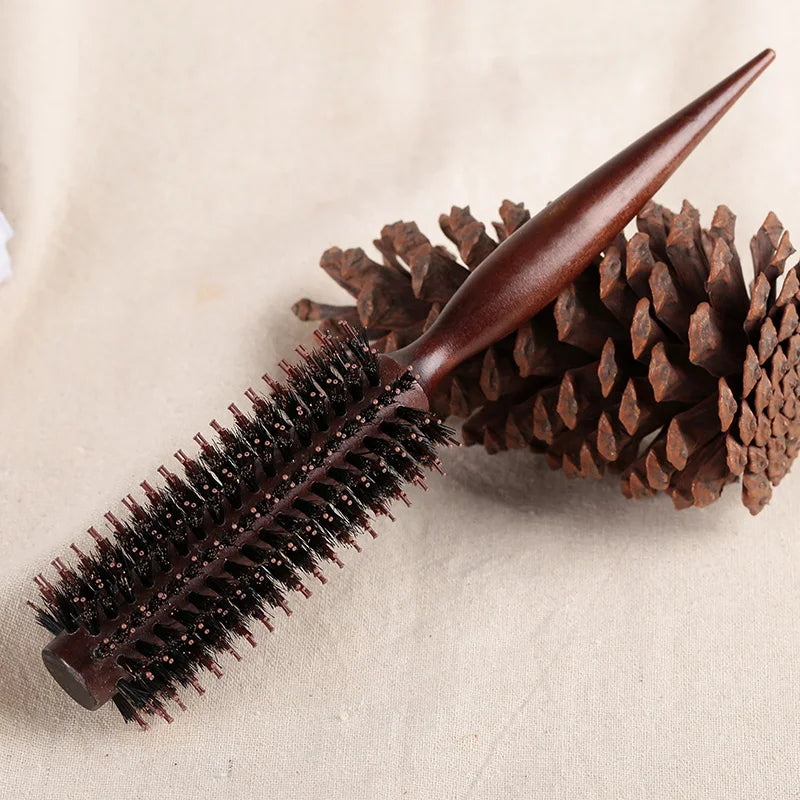 Hair Comb Natural Boar Bristle Rolling Brush Round Barrel Blowing Curling DIY Hairdressing Styling Tool