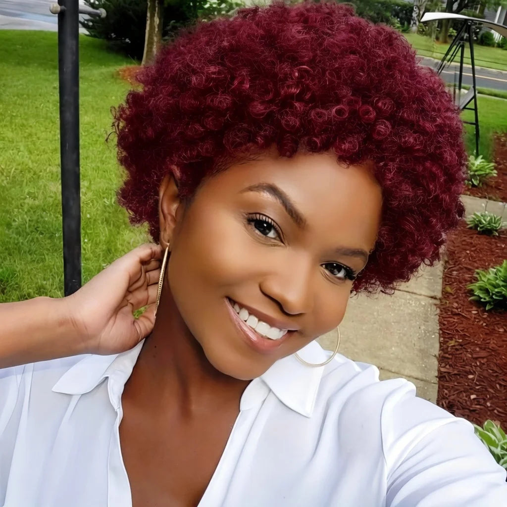 Brazilian Short Afro Human Hair Wig With Tiny Coil Curls Soft Wig Cap For Women Daily Full Machine Made Wigs