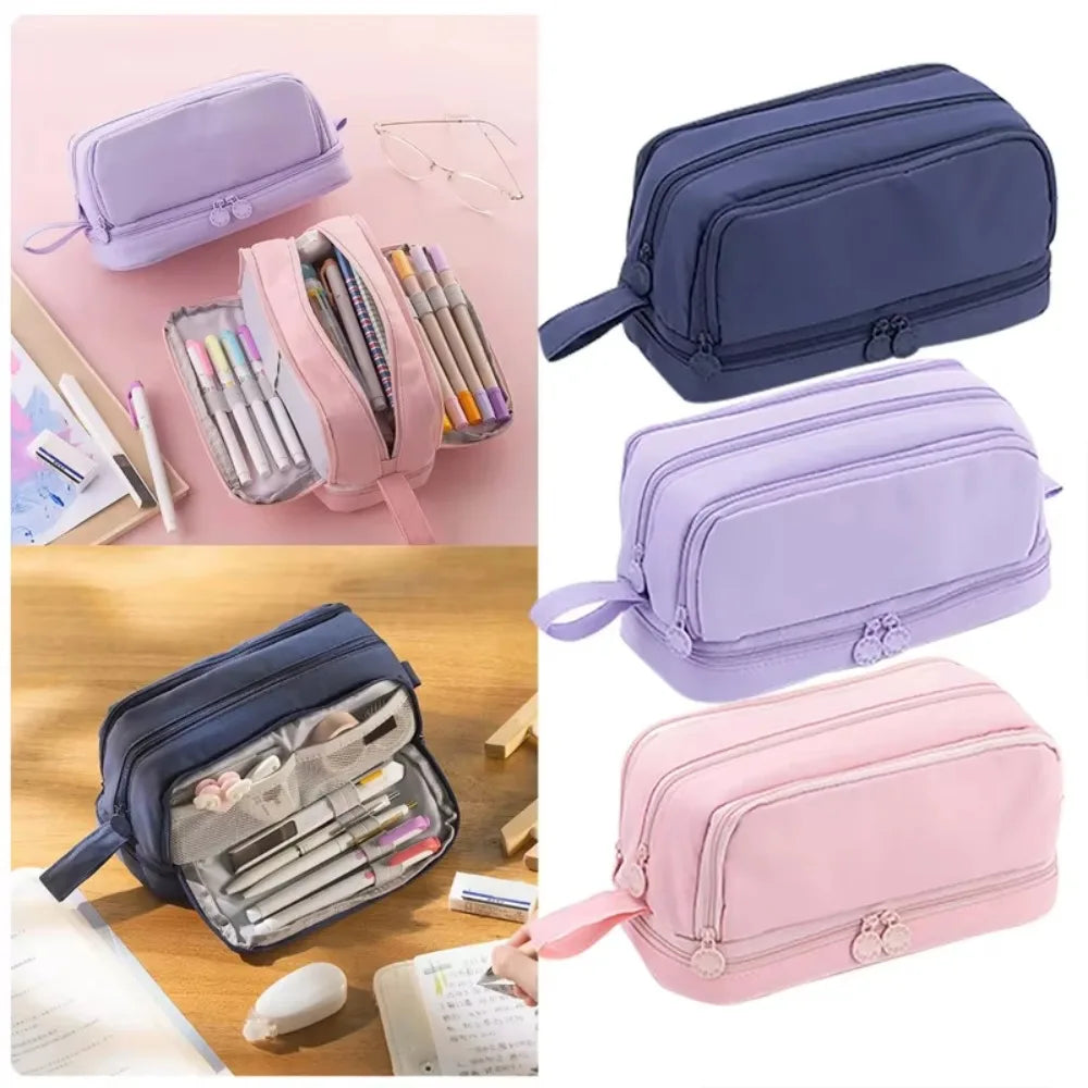 Trousse à crayons 3/4 compartiments multicouches grande capacité pour écoliers, compartiment transparent pour stylos