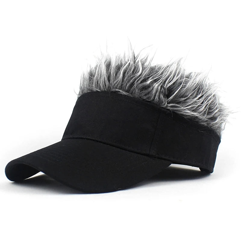 Sombrero de ala ancha con pelo sintético peinado con pinchos, gorra de béisbol de golf anti-UV para hombres y mujeres africanos, gorra de sol con pelo falso para deportes, correr, viseras de protección solar