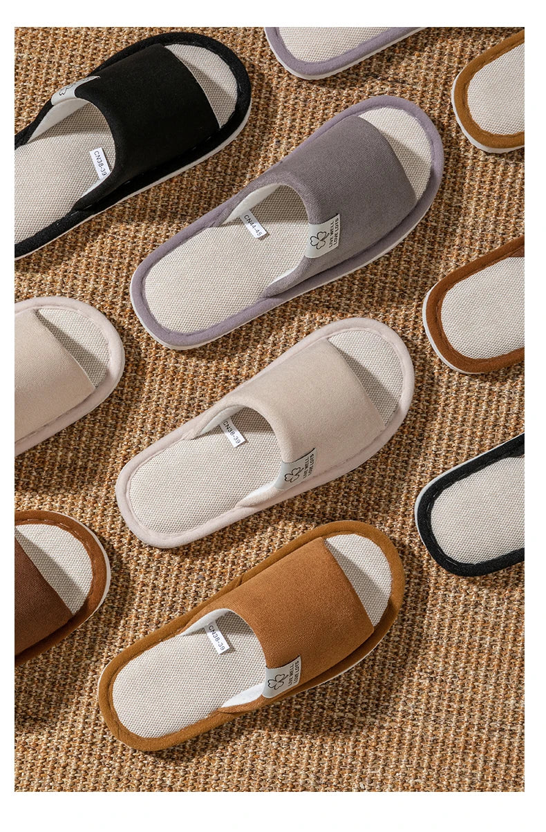 Pantuflas de hombre, antideslizantes de suela blanda para interior, para primavera y verano, de lino para todo el año, cómodas para el hogar