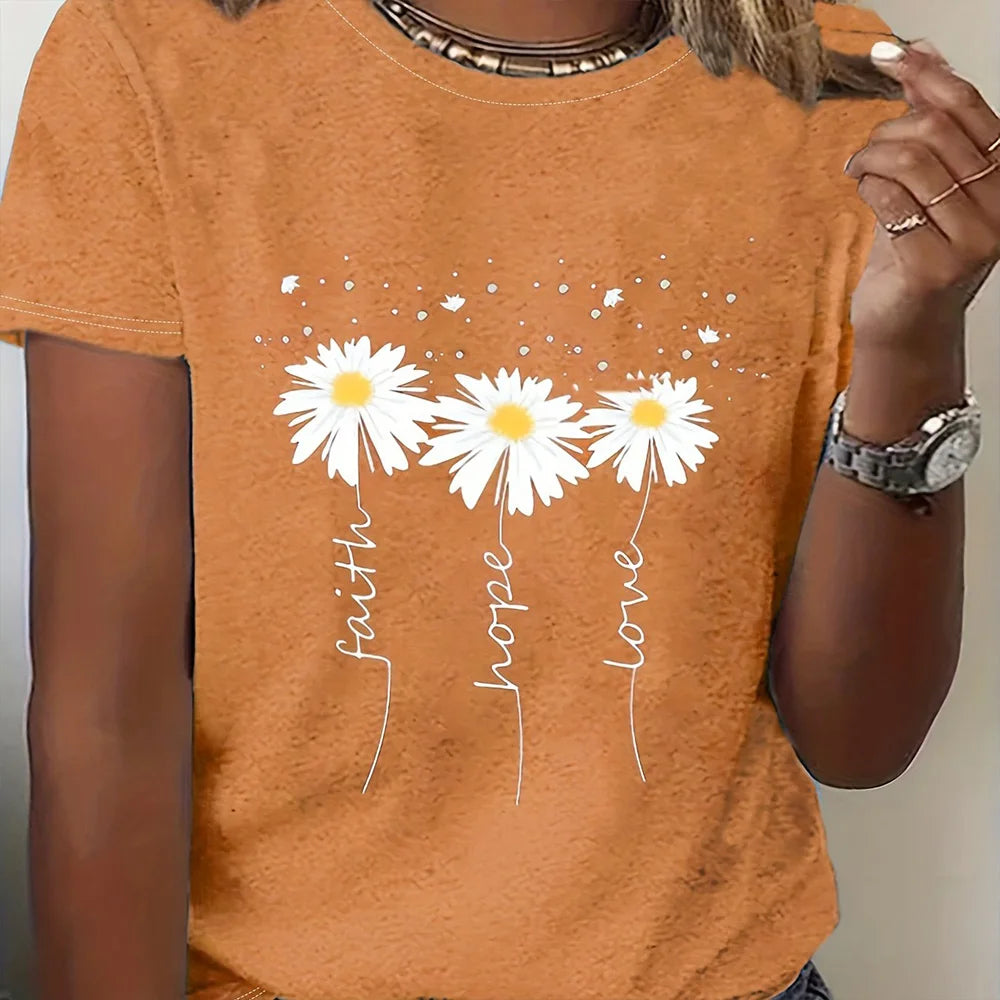 Camiseta floral con bloques de color – Estilo informal y veraniego