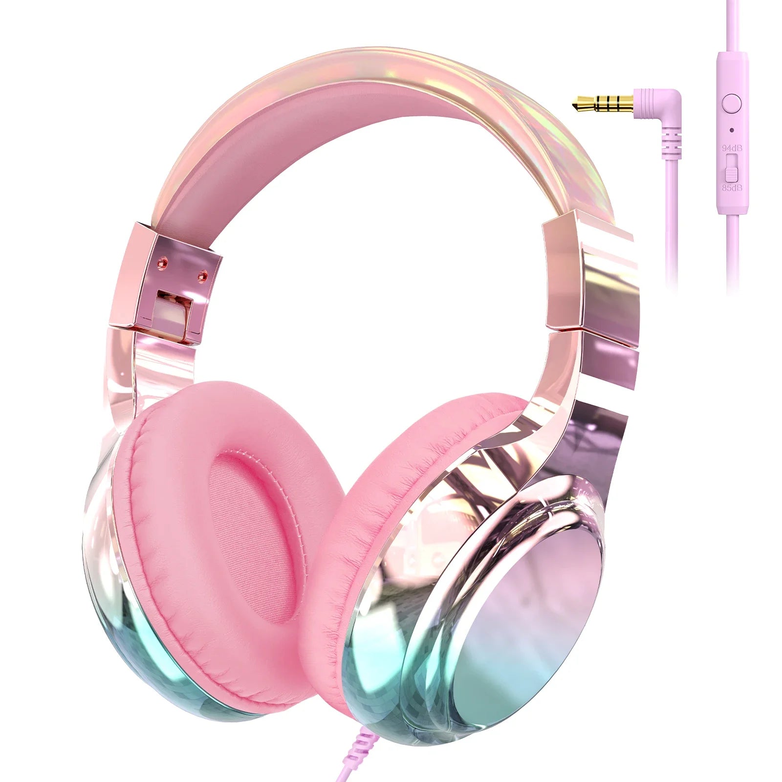 Casque filaire pour enfants pour l'école 85/94 dB Volume limité Casque supra-auriculaire pour enfants filles Casque de jeu pliable avec micro