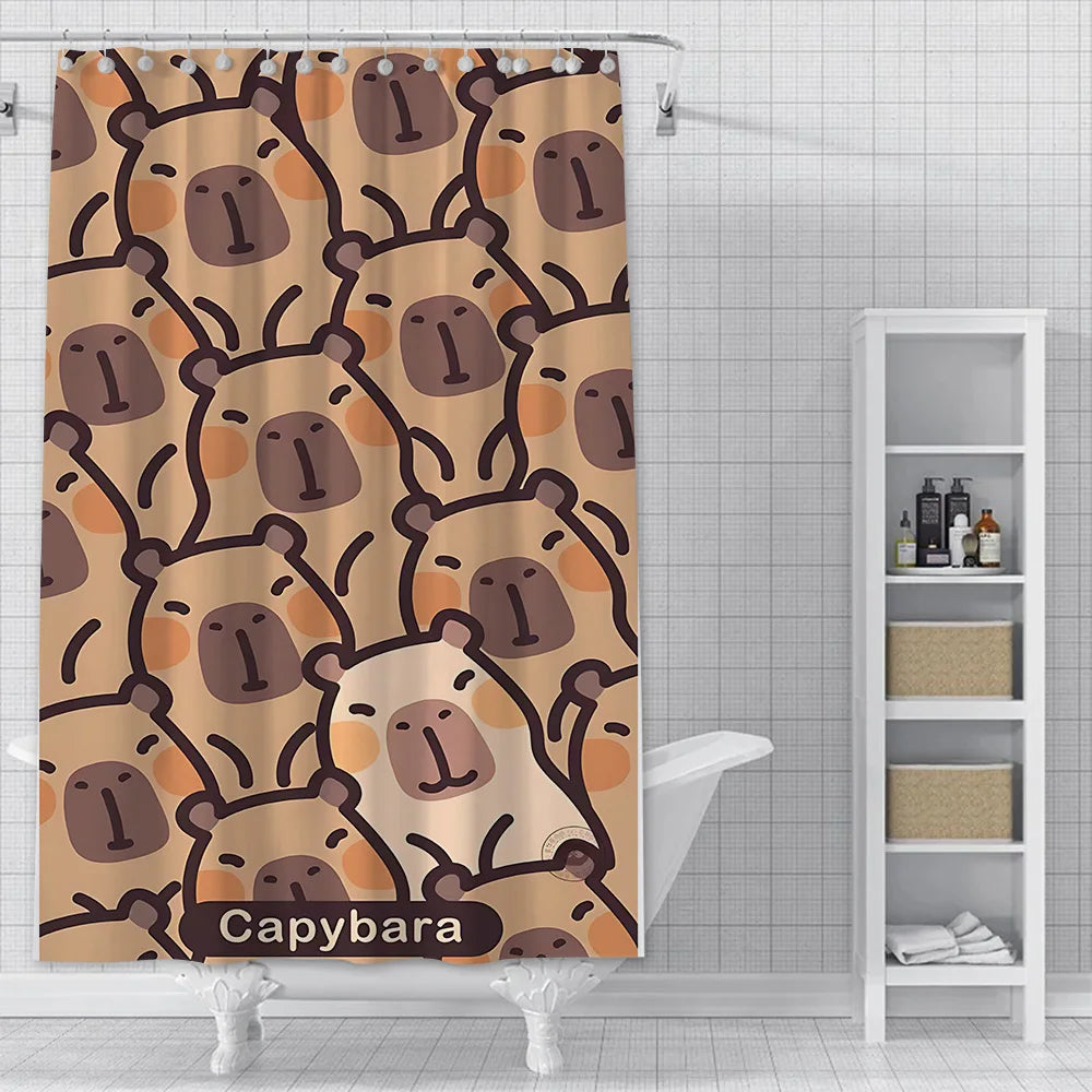 Shower Curtain Waterproof Polyester Fabric Paint Colorful Bath Curtains Kawaii Capybaras Home Bathroom Decor With Hook