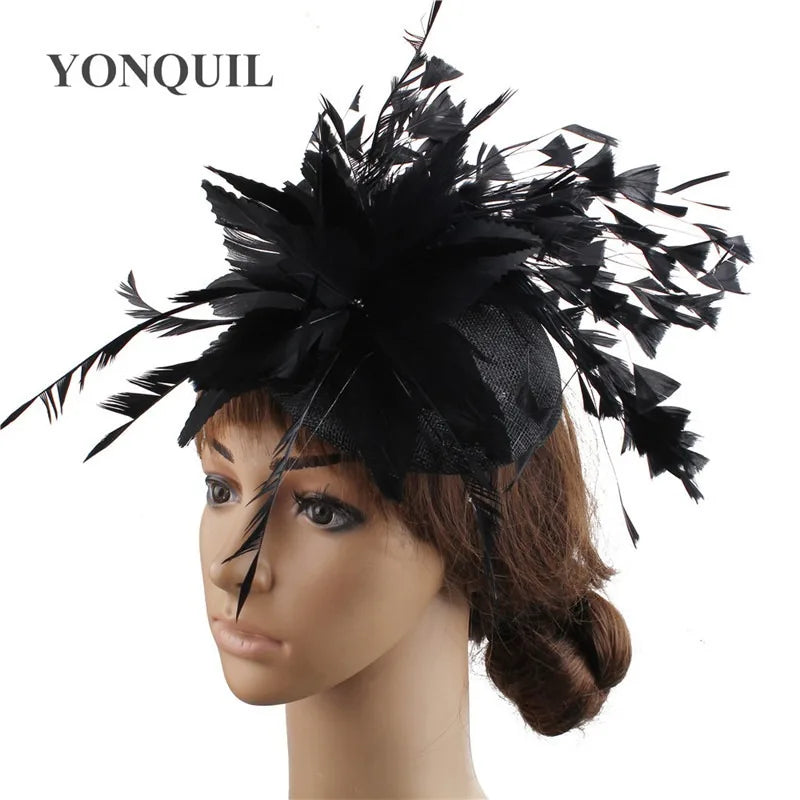 Fashion Feathers Hats Sinamay Fascinators Chapeau Elegant Women Hair Fedora Accessory Ladies Party Tea Race Headwear With Clips