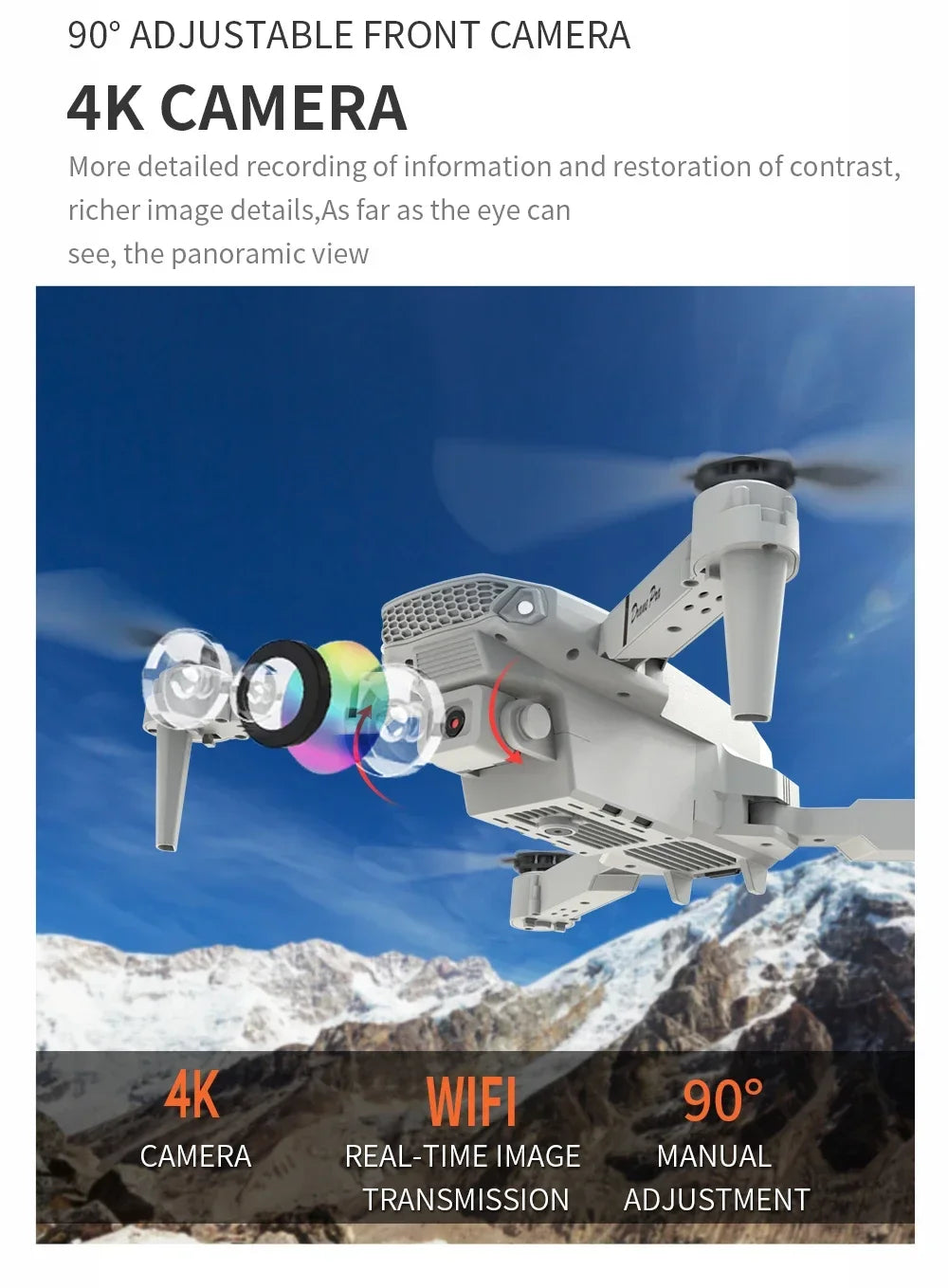 Dron profesional mini de control remoto E88 4K HD con cámara aérea WiFi FPV, cuadricóptero plegable, helicóptero RC, juguete para niños, regalo